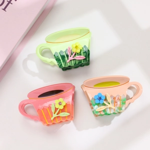 Lot de pinces à cheveux en acétate en forme de tasse à café fleurie tons pastels