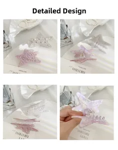 Detail view of pearlescent star hair claw clips with sparkling rhinestones set