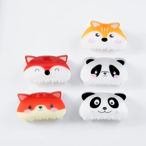 Niedliche Tier-Haarklammern aus Acryl im Set mit Panda-, Fuchs- und Shiba-Inu-Motiven