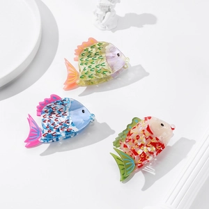Pince à Cheveux en Acétate Forme de Poisson de l'Océan Lustre de Coquille Motif Marbre Fait Main Mode Pince Requin Coiffure Pour Femmes Accessoire Quotidien