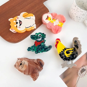 Cute Cartoon Animal Acetate Hair Claw Clips Shiba Inu Rooster Chow Chow Handmade Large Hair Clips For Women Hair Accessories