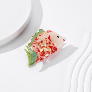 Pince à cheveux en forme de poisson en acétate avec motifs marins colorés