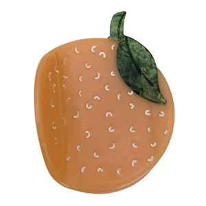 Realistic orange fruit shape hair claw clip made of translucent amber acetate material