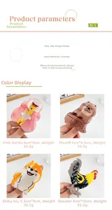 Detail of acetate animal hair clips featuring Shiba Inu and Chow Chow dog designs