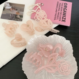 Élégant ensemble de pinces à cheveux rose pâle en forme de rose et de cœur en acétate