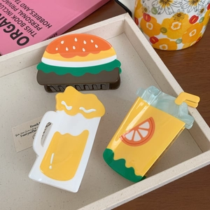Cute acetate hair clips set featuring hamburger, beer, and orange juice cup designs