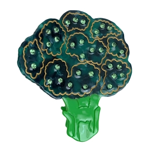 Creative broccoli-shaped hair claw clip with green acetate and sparkling rhinestones