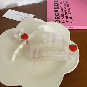 Sweet square strawberry hair claw clips in translucent resin for a cute feminine look