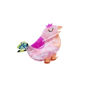 Cute pink marble acetate bird hair claw clip with colorful details for women