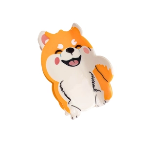 Cute Shiba Inu hair claw clip made of acetate with orange and white finish