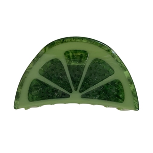 Lime slice design acetate hair claw clip with transparent green fruit pattern texture