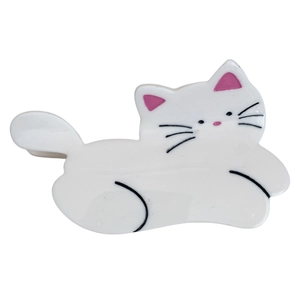 Cute white cat hair claw clip made of acetic acid plate with minimalist shark clip design