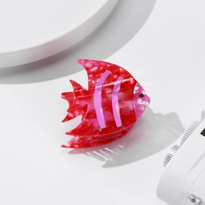Pince à cheveux de poisson tropical en acétate marbré rouge et blanc pour femmes