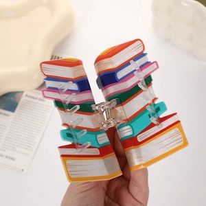 Rainbow stacked books hair claw clip made of colorful high-quality acetate hair jaw