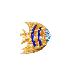 Pince à cheveux poisson tropical en acétate orange avec des rayures bleues