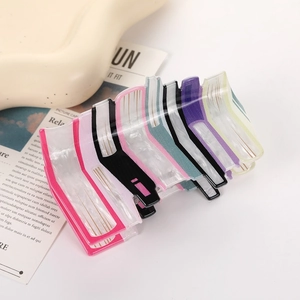 Rainbow striped acetate hair claw clip with colorful marble texture for women's hairstyle