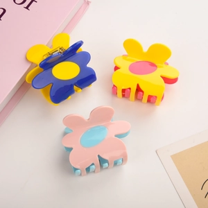 Fashion Flower Acetate Hair Claw Clip For Women Elegant Handmade Matte Contrast Color Shark Clip Hair Accessories Jewelry