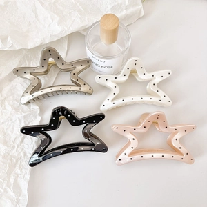 Large Star Shape Hair Claw Clip Polka Dot Pattern Glossy Finish Hairpin Fashionable Shark Clip For Women Hair Accessories