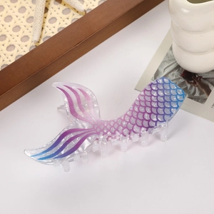 Fishtail hair claw clip with blue and purple gradient fish scale pattern for women