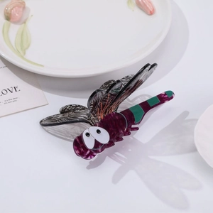 Chic purple and green dragonfly claw clip made of acetic acid hair accessory for women