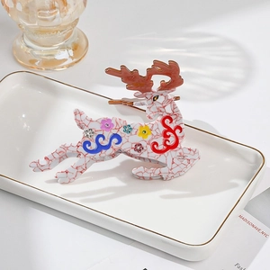 Cute Reindeer Acetate Hair Claw Clip For Women Christmas Deer Shape Rhinestone Shark Clip Daily Festive Hair Accessories