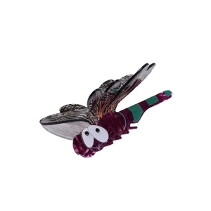 3D dragonfly hair claw clip in purple acetate with green patterns and artistic textures