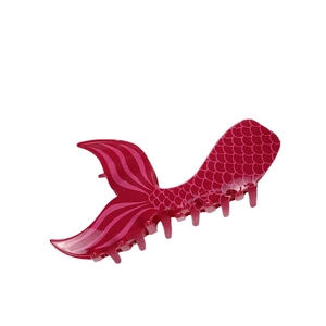 Elegant fishtail hair claw clip in deep pink resin with shell texture and secure grip