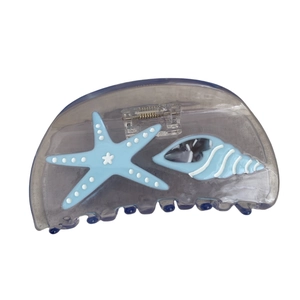Blue starfish and seashell ocean themed hair claw clip made of acetate for women