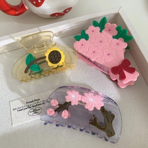 Pinzas para el pelo de acetato con diseños de girasol y flor de cerezo para mujer