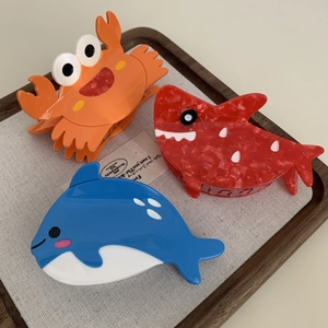 Pince à Cheveux en Acétate Animaux Marins pour Femmes Mignons Dauphin Requin Crabe Chien Chat Accessoires de Coiffure