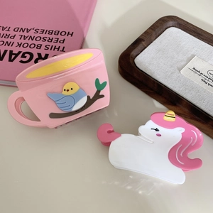 Süße Haarklammern aus Acetat in Form einer Kaffeetasse und eines Einhorns für Damen