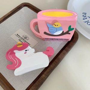 Süße Acetat Einhorn Kaffeetasse Vogel Haarkralle Handgefertigte Mode Haarspange Shark Clip Für Damen Täglicher Haarschmuck