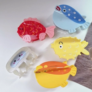 Handmade Acetate Hair Claw Cartoon Ocean Animal Pufferfish Manta Ray Jellyfish Shape Hair Clip For Women Fashion Headwear