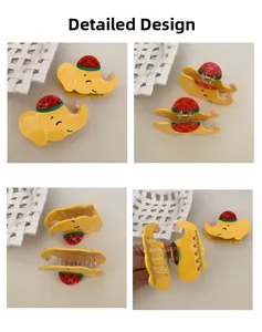 Détails de la pince à cheveux éléphant jaune avec chapeau pastèque et structure