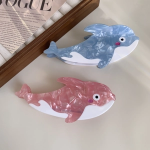 Pinces à cheveux mignonnes en forme de dauphin en acétate marbré bleu et rose pour femme