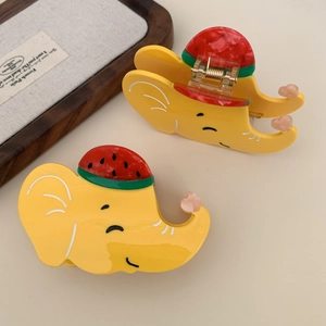 Pinces à cheveux éléphant jaune mignonnes avec motif de pastèque pour coiffure femme