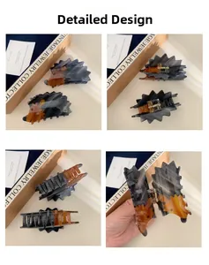 Detailed multi-angle view of hedgehog shaped acetate hair claw with gold spring