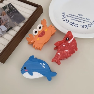 Lot de 3 pinces à cheveux animaux marins en acétate avec crabe, poisson et baleine