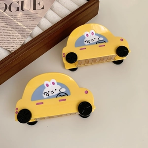 Pince à Cheveux de Dessin Animé Jaune Voiture Lapin Acétate Douce Fait à la Main Accessoires de Cheveux de Mode Femme