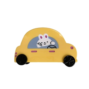 Pince à cheveux voiture jaune mignonne avec motif lapin blanc en acétate poli