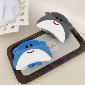 Ocean series acetate pufferfish hair claw clip for women in blue and grey finish