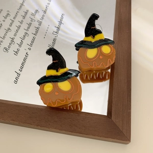 Pinza per capelli a zucca di Halloween con cappello da strega e glitter d'oro
