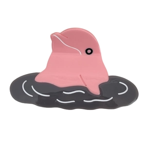 Pince à cheveux créative en acétate avec dauphin rose et vague de mer gris foncé