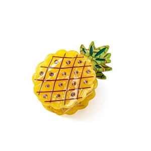 Pince à cheveux ananas scintillante en acétate jaune avec strass roses pour femmes
