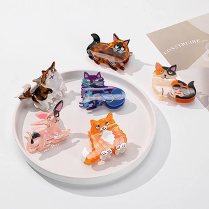 Süße Tierform Azetat Haarklammern Marmorierte Katze Hund Haargreifer Elegante Rutschfeste Haarstyling Accessoires Für Damen