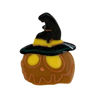 Pinza per capelli Halloween a forma di zucca con cappello da strega in acetato per donna
