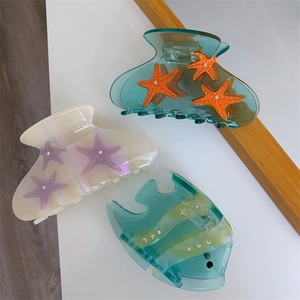Acetate Ocean Theme Hair Claw Clip Starfish Whale Design Rhinestone Embellished Accessory For Women Beach Fashion