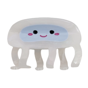 Cute jellyfish shaped white acetate hair claw clip with cartoon face for ponytail styling