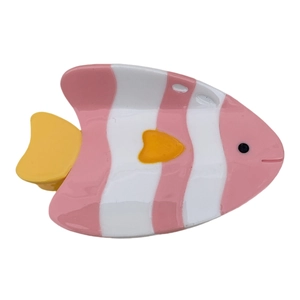 Cute pink and white striped clownfish hair claw clip with yellow fins for women