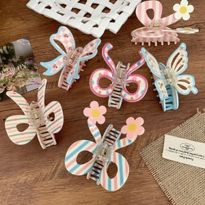 Handmade Acrylic Butterfly Bow Hair Claw Clips With 3D Flower Plaid Strawberry Cherry Polka Dot Pattern Sweet Hairpin For Women